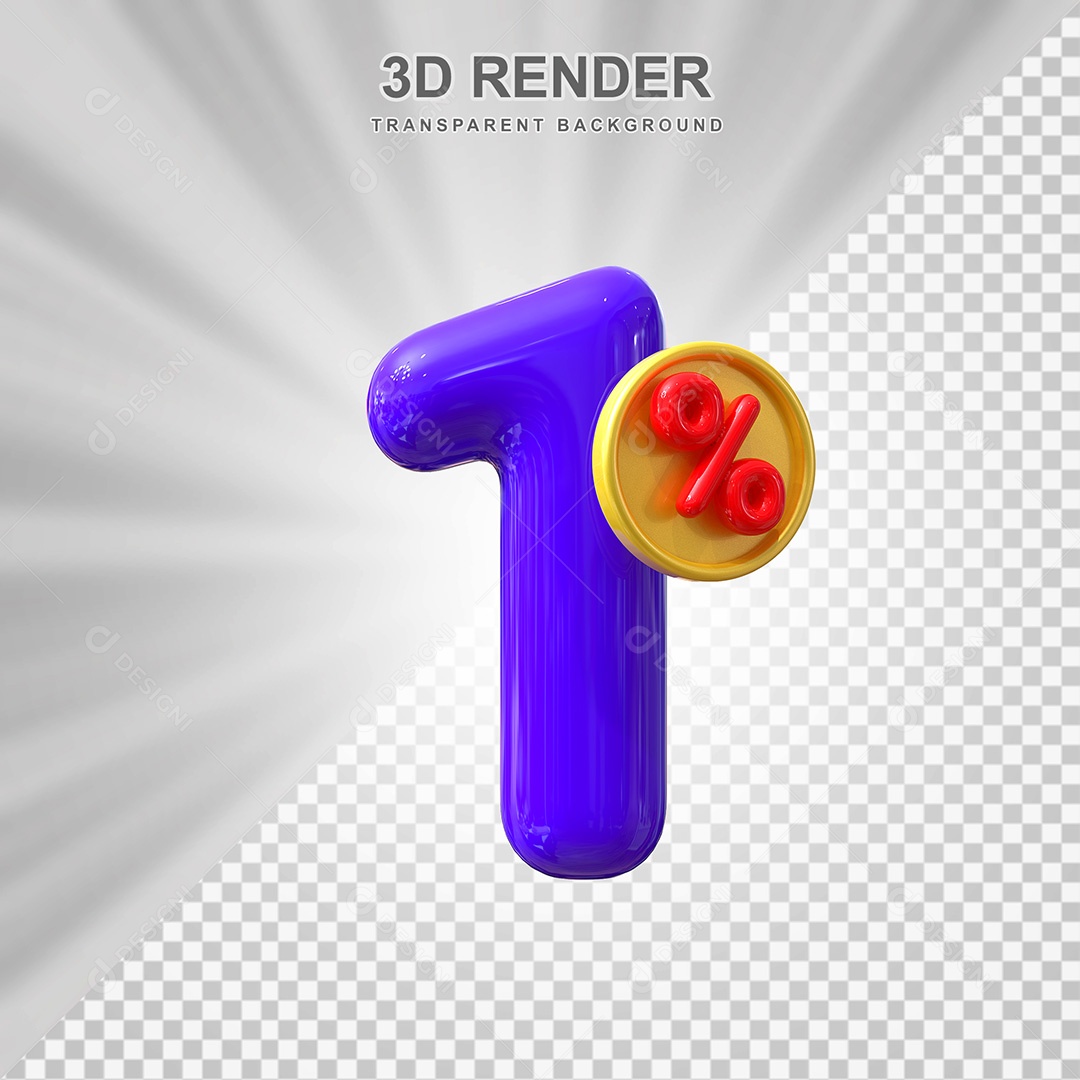 Elemento 3D Número 1% Roxo Para Composição PSD
