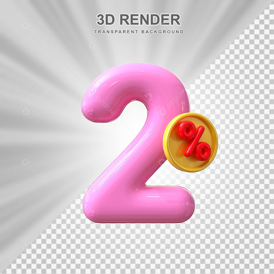 Elemento 3D Número 2% Roso Para Composição PSD