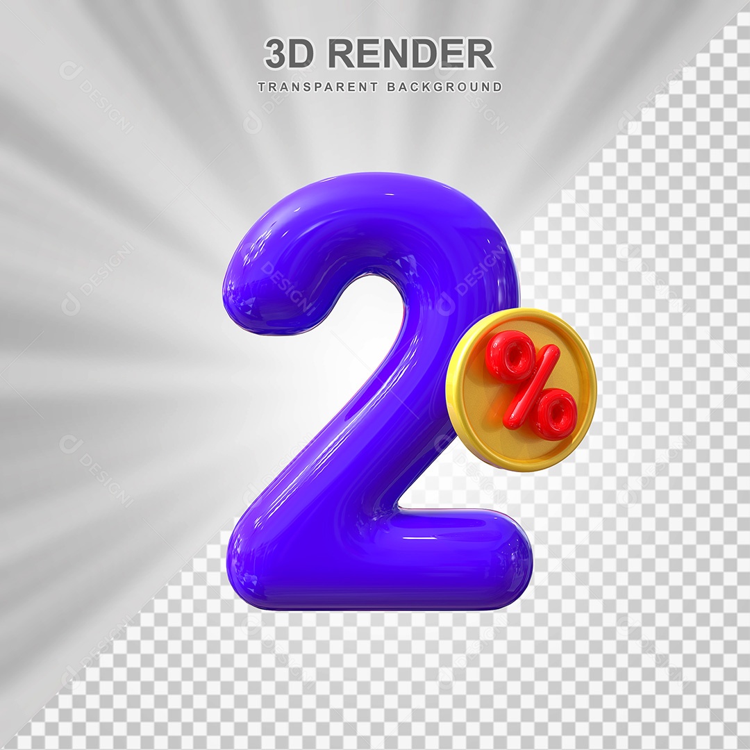 Elemento 3D Número 2% Roxo Para Composição PSD