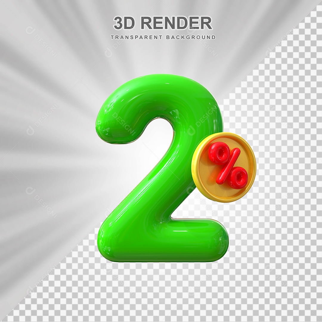 Elemento 3D Número 2% Verde Para Composição PSD