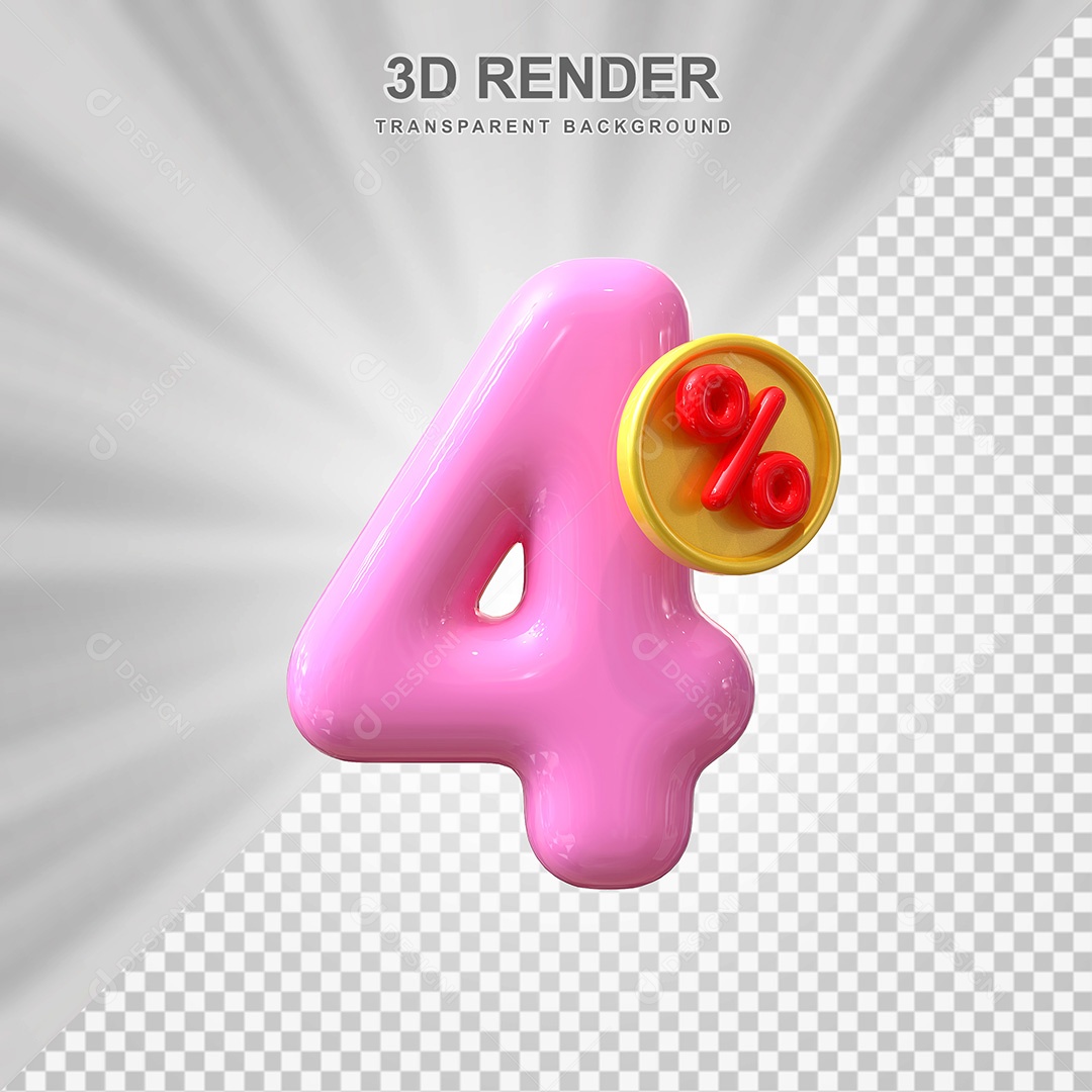 Elemento 3D Número 4% Roso Para Composição PSD