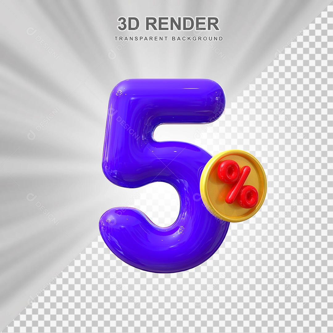 Elemento 3D Número 5% Roxo Para Composição PSD