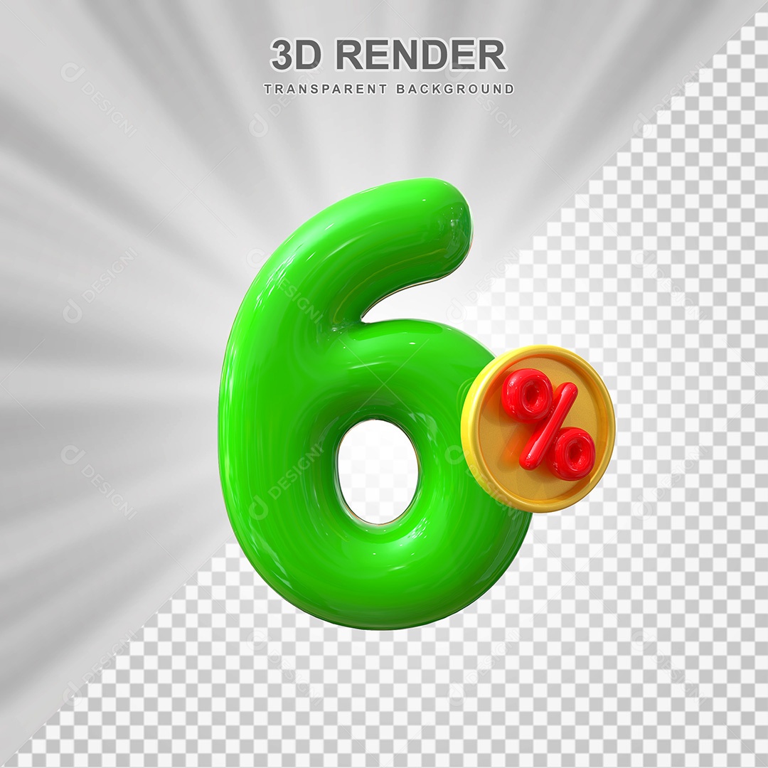 Elemento 3D Número 6% Verde Para Composição PSD