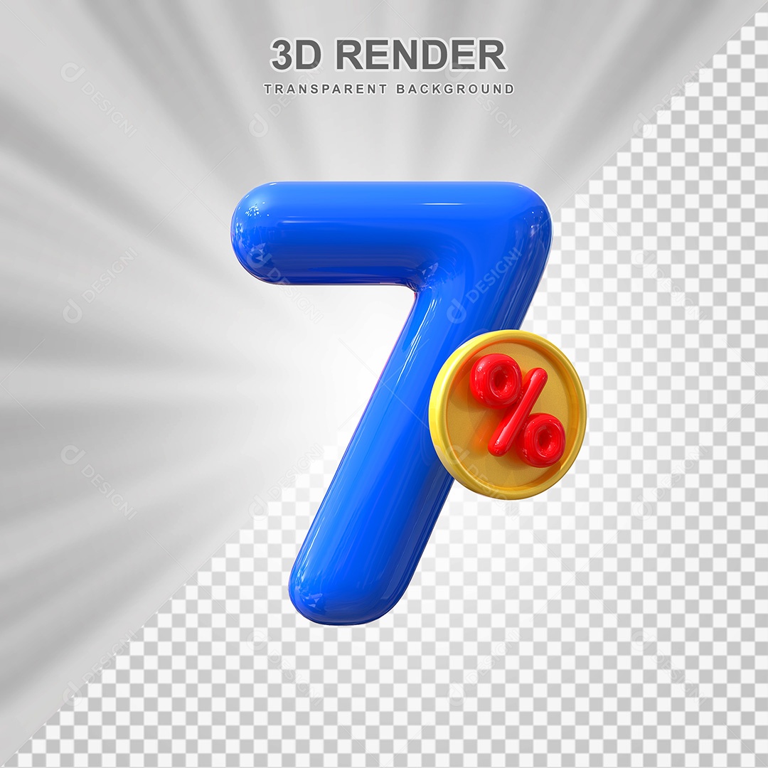 Elemento 3D Número 7% Azul Para Composição PSD