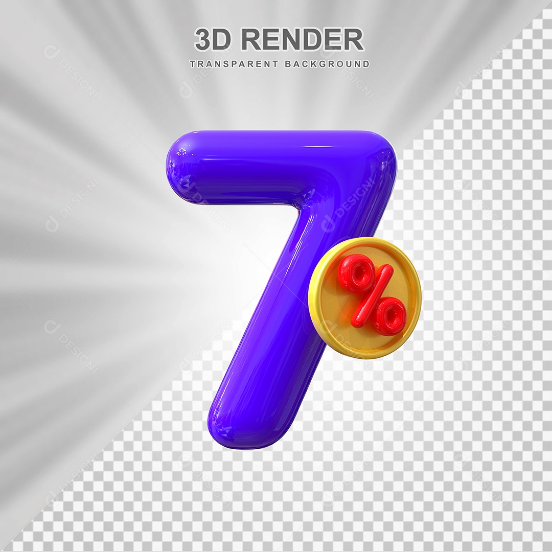 Elemento 3D Número 7% Roxo Para Composição PSD