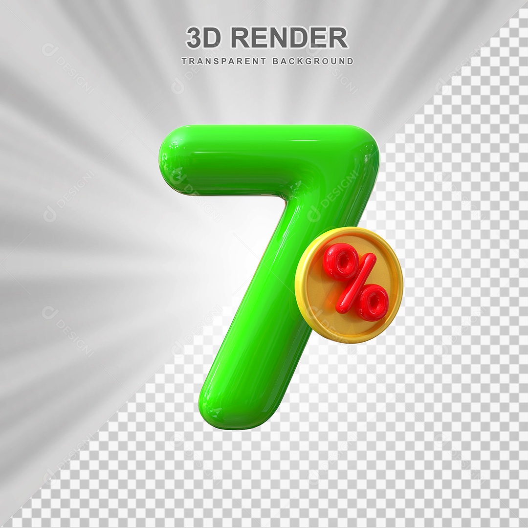 Elemento 3D Número 7% Verde Para Composição PSD