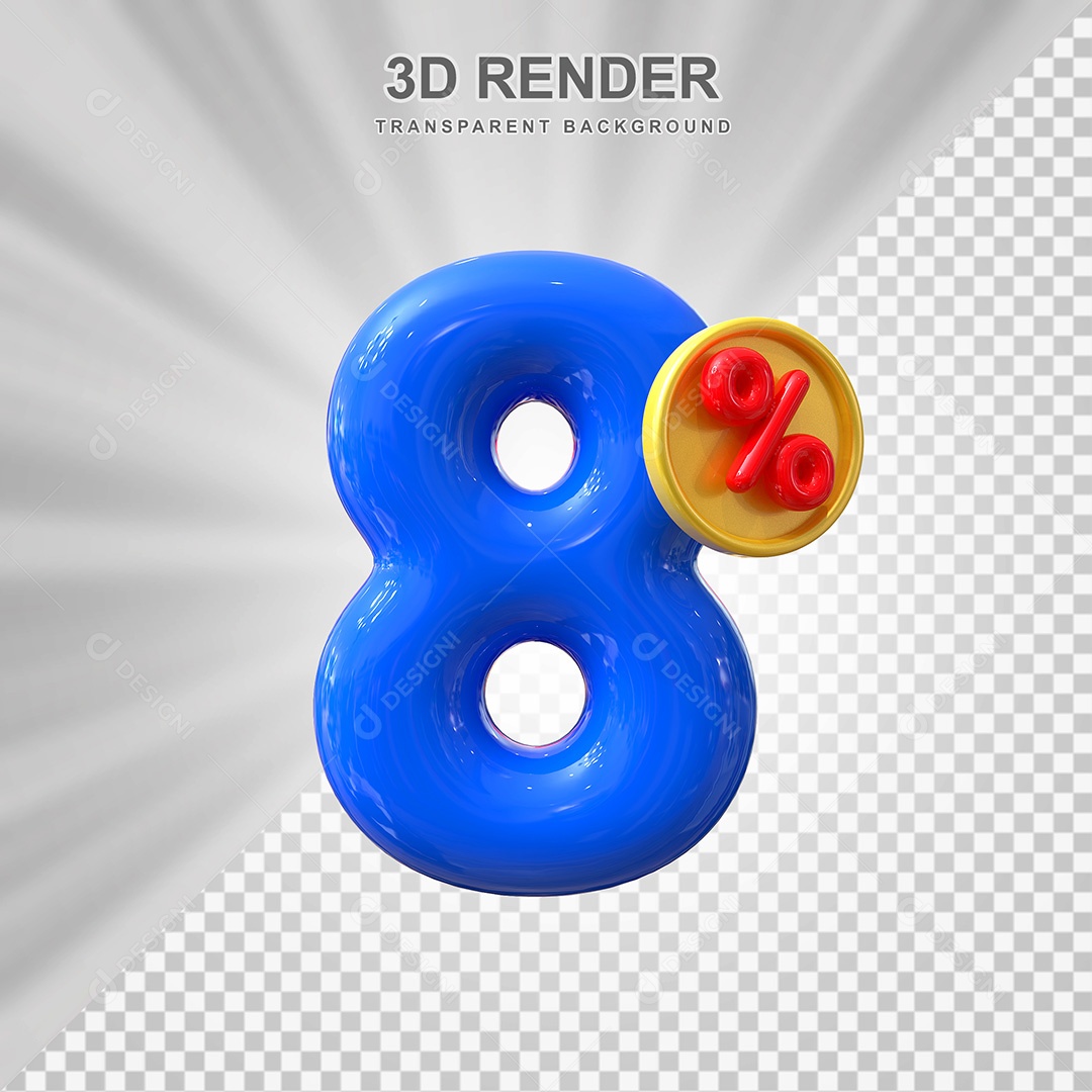 Elemento 3D Número 8% Azul Para Composição PSD