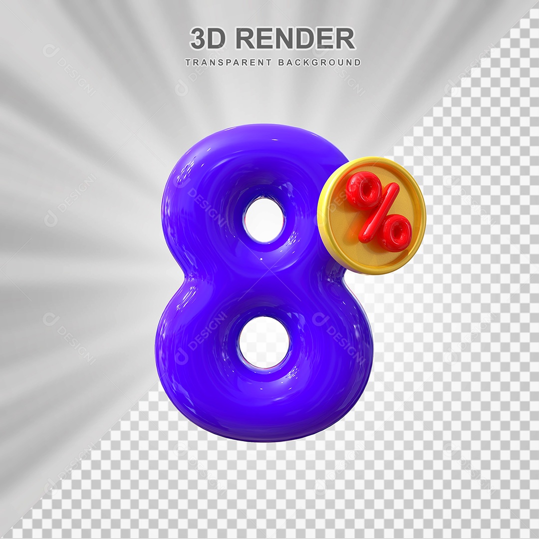 Elemento 3D Número 8% Roxo Para Composição PSD