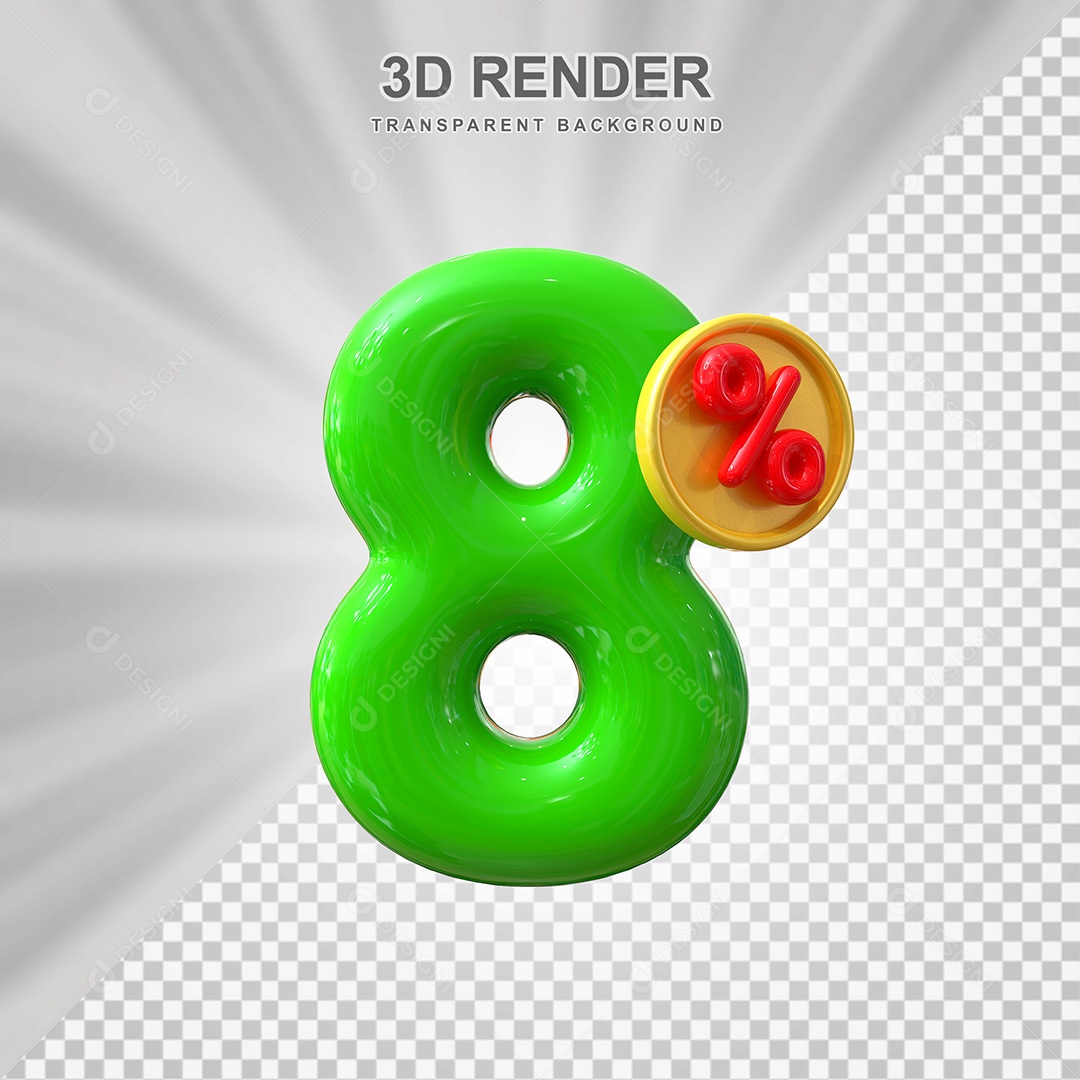 Elemento 3D Número 8% Verde Para Composição PSD