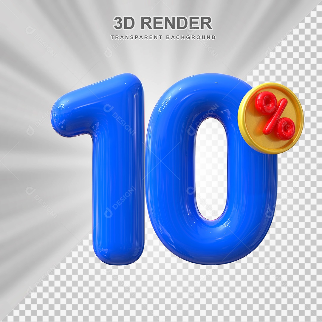 Elemento 3D Número 10% Azul Para Composição PSD