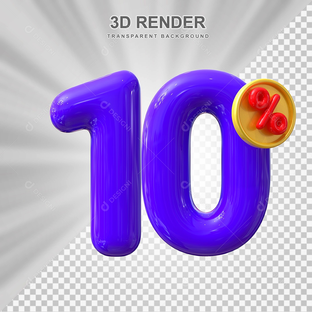 Elemento 3D Número 10% Roxo Para Composição PSD