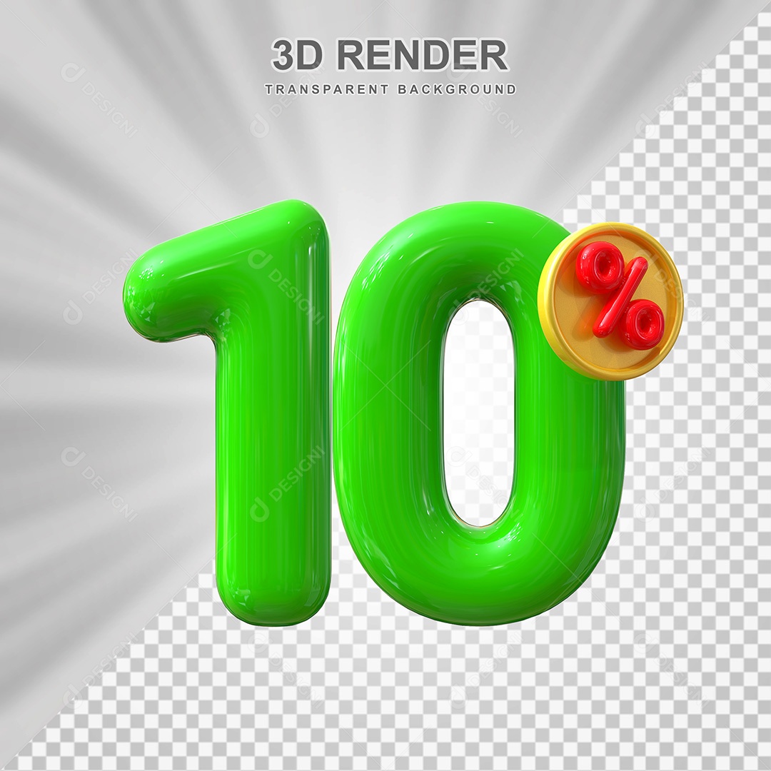 Elemento 3D Número 10% Verde Para Composição PSD