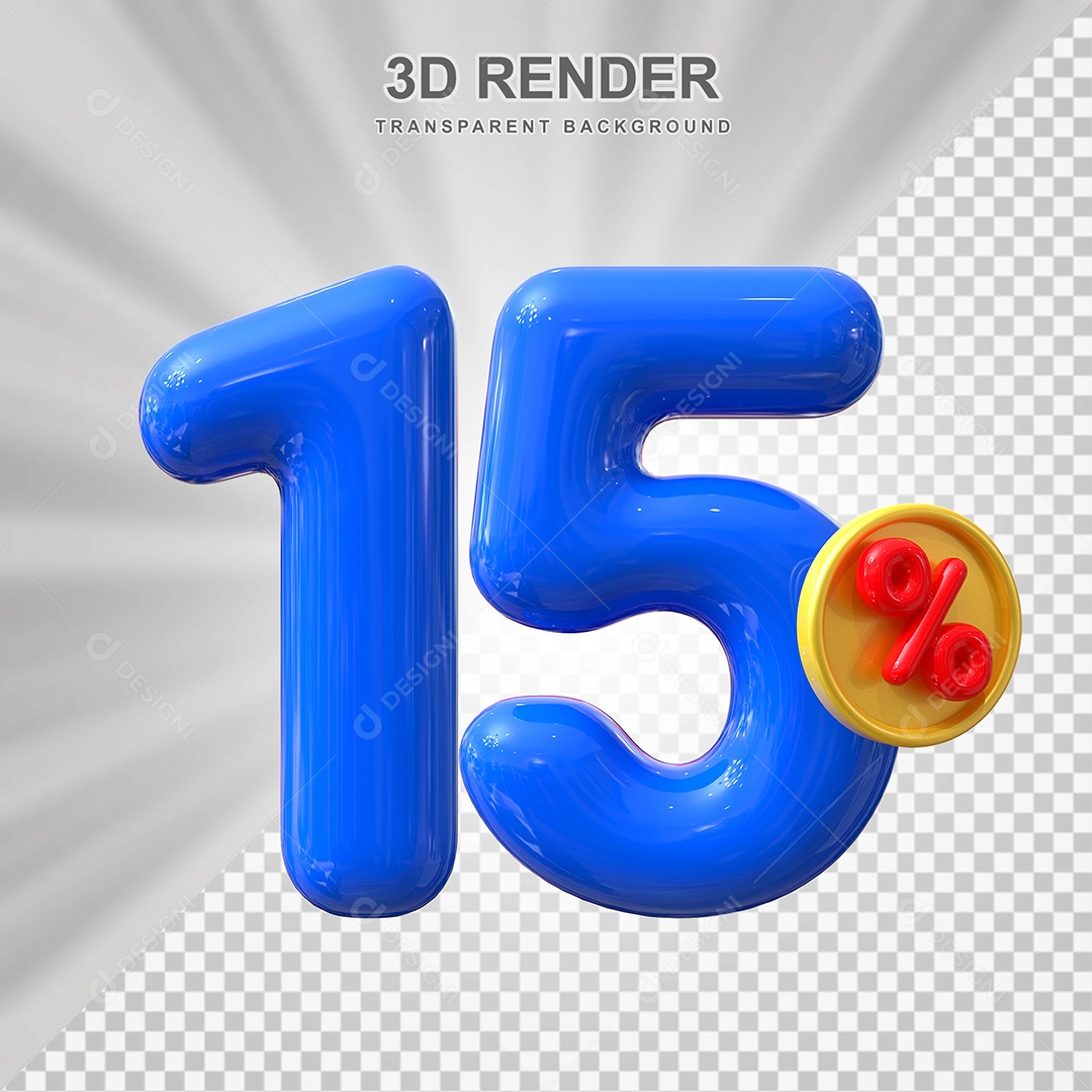 Elemento 3D Número 15% Azul Para Composição PSD