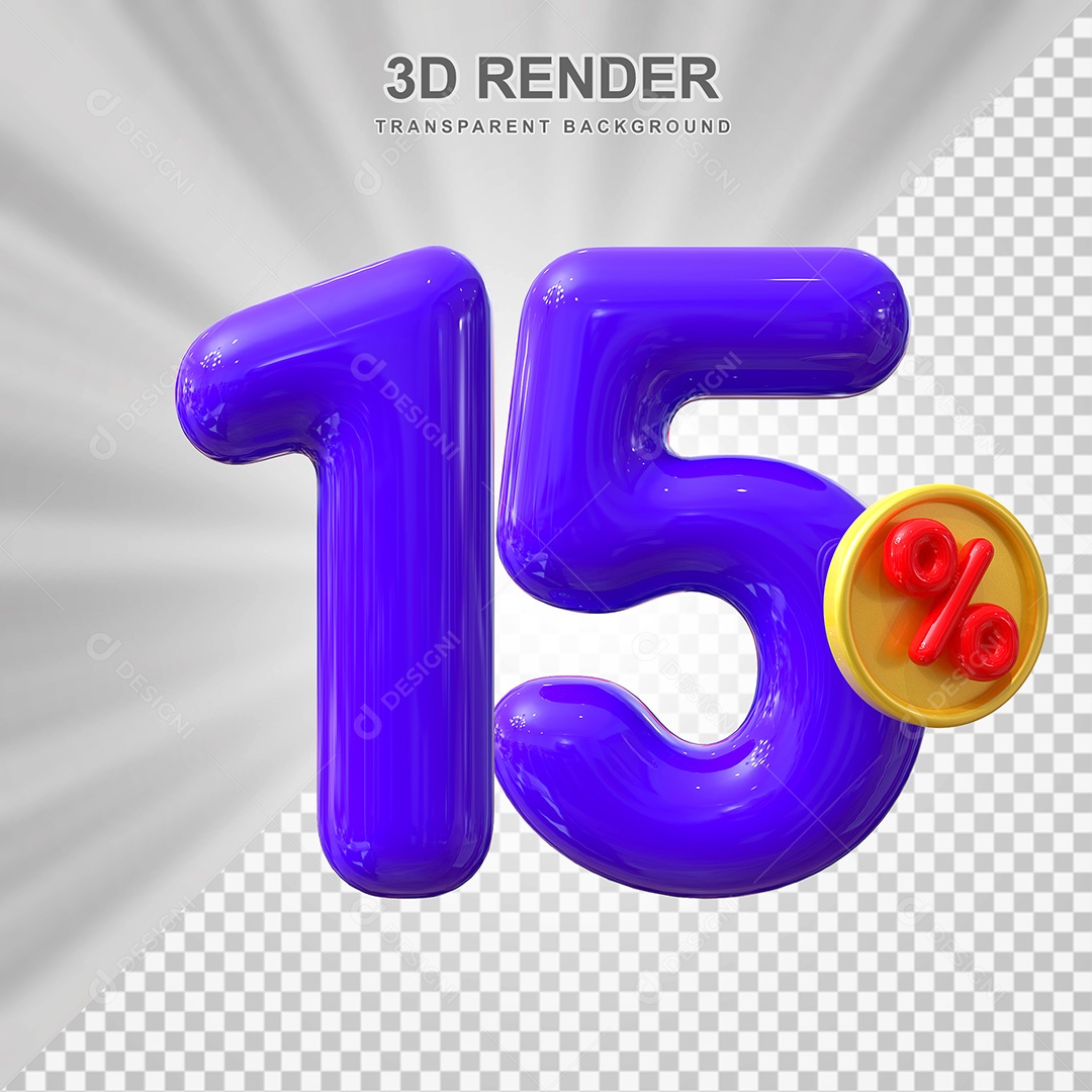 Elemento 3D Número 15% Roxo Para Composição PSD