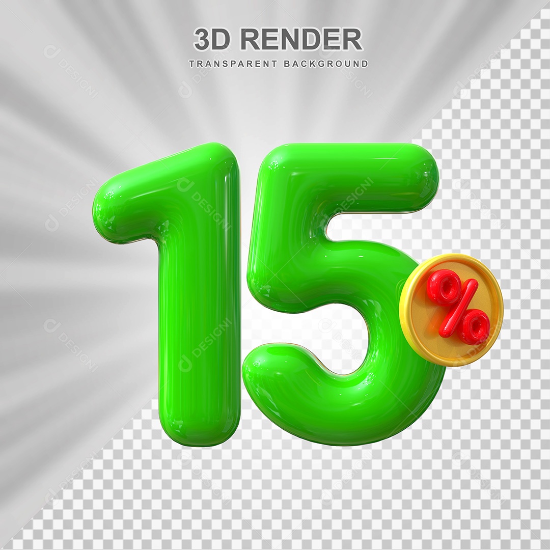 Elemento 3D Número 15% Verde Para Composição PSD