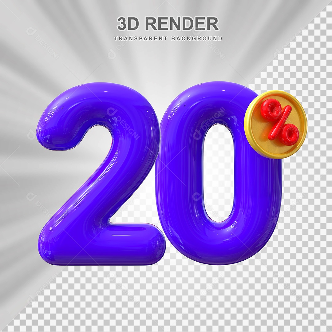 Elemento 3D Número 20% Roxo Para Composição PSD