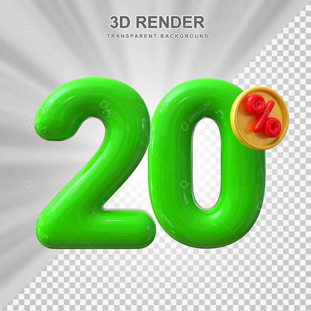 Elemento 3D Número 20% Verde Para Composição PSD