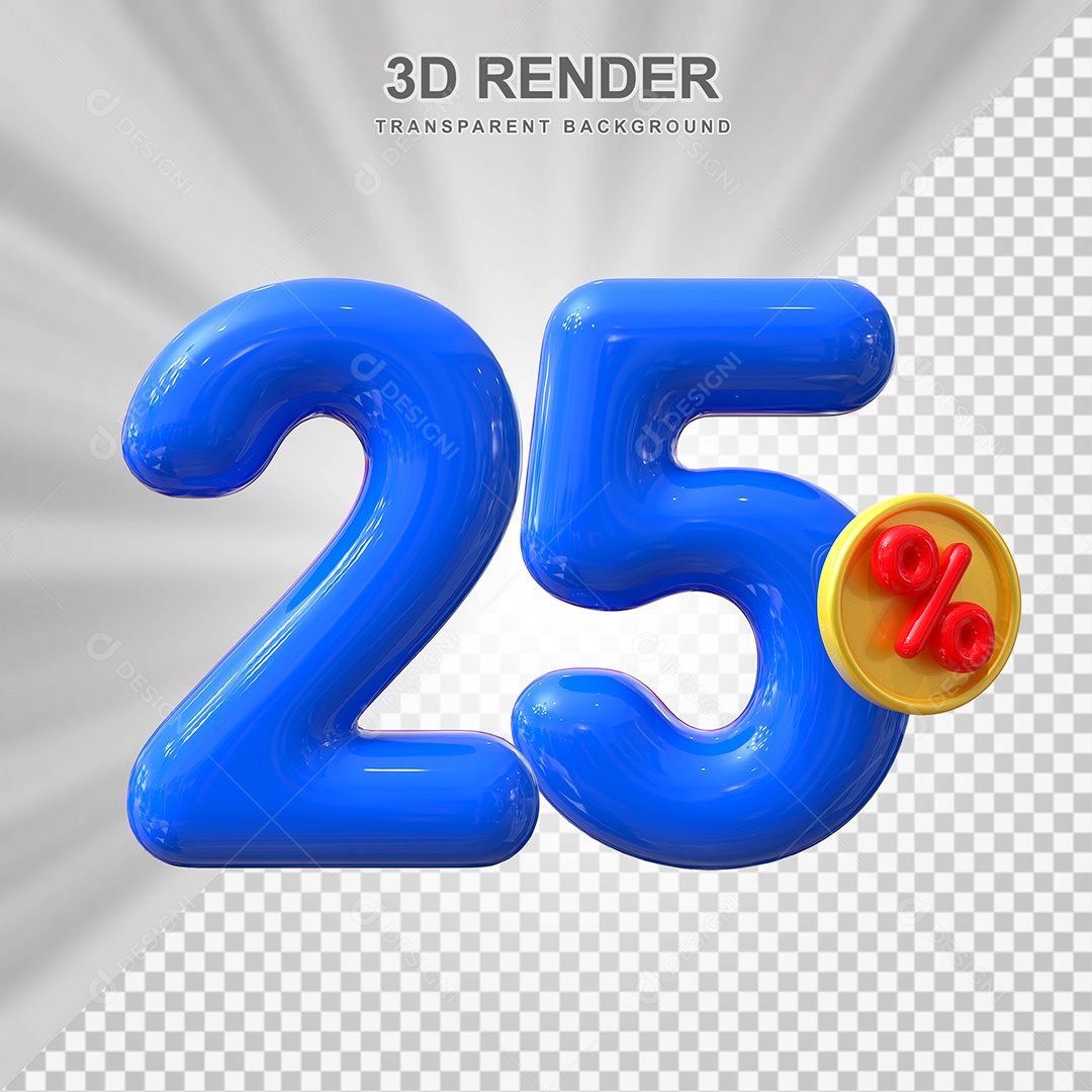Elemento 3D Número 25% Azul Para Composição PSD