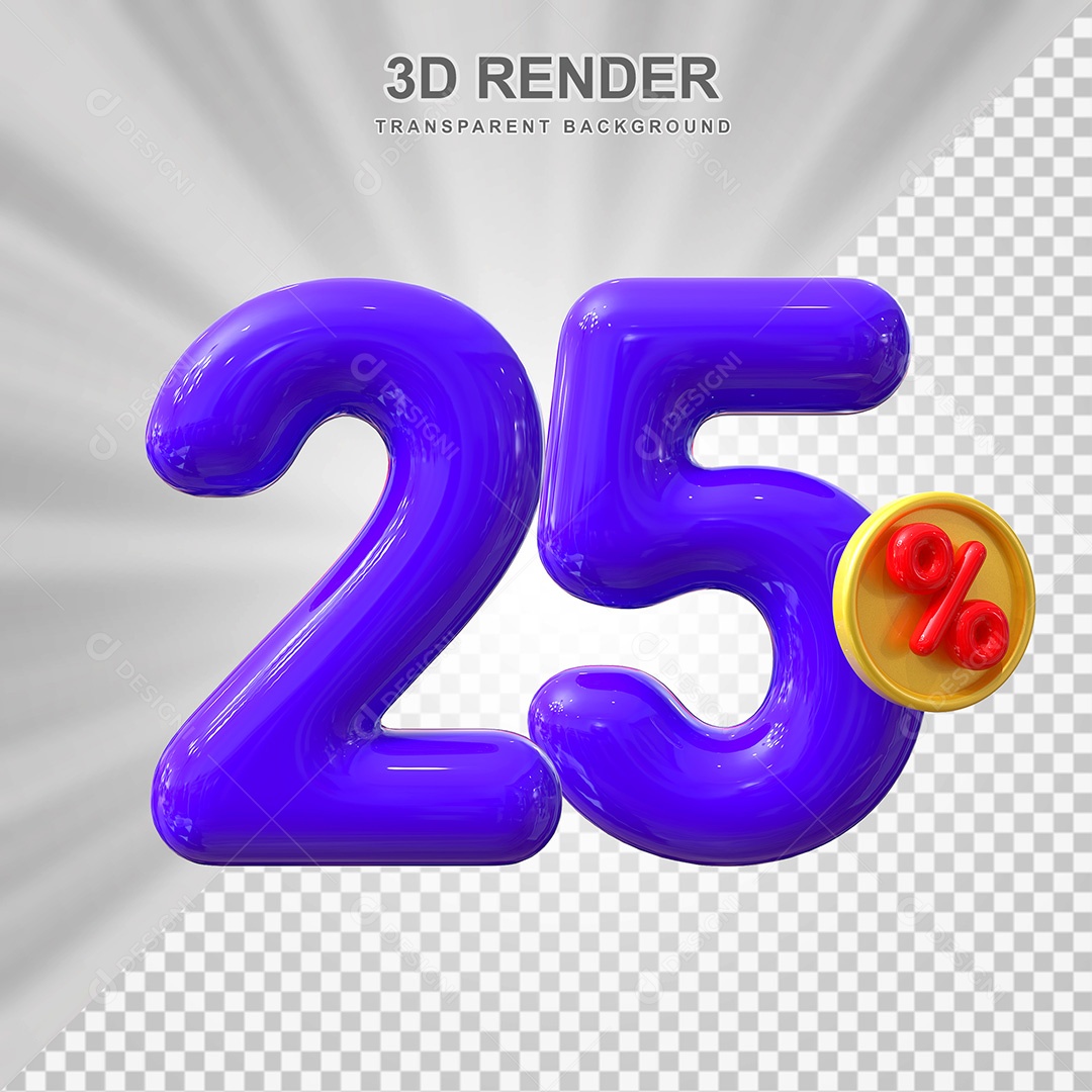 Elemento 3D Número 25% Roxo Para Composição PSD