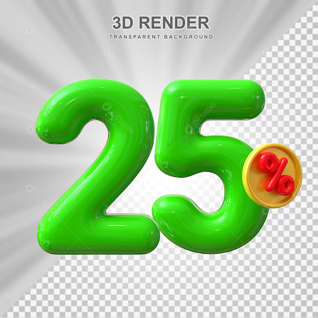 Elemento 3D Número 25% Verde Para Composição PSD