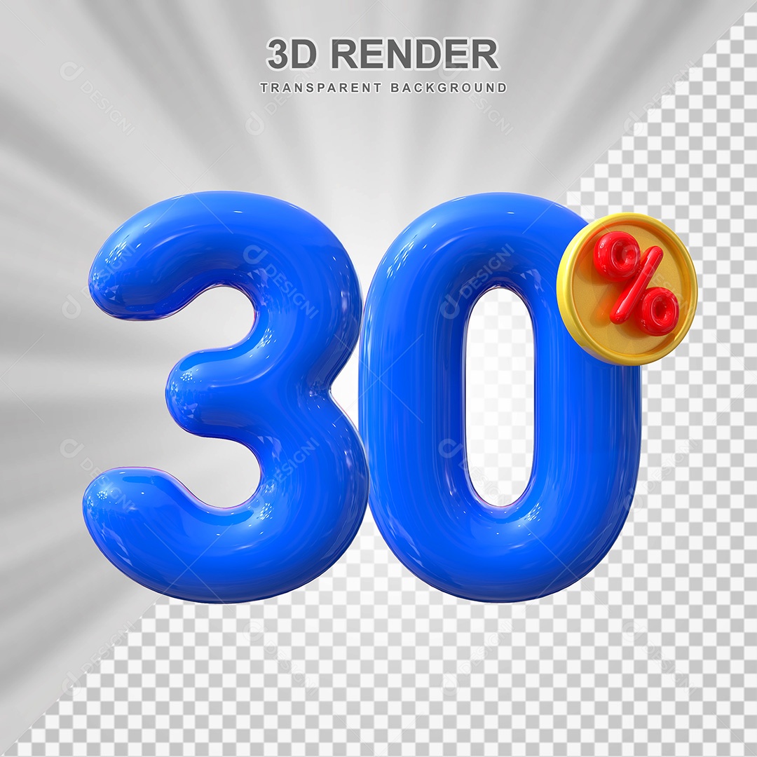 Elemento 3D Número 30% Azul Para Composição PSD