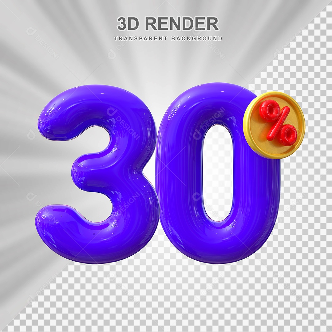 Elemento 3D Número 30% Roxo Para Composição PSD