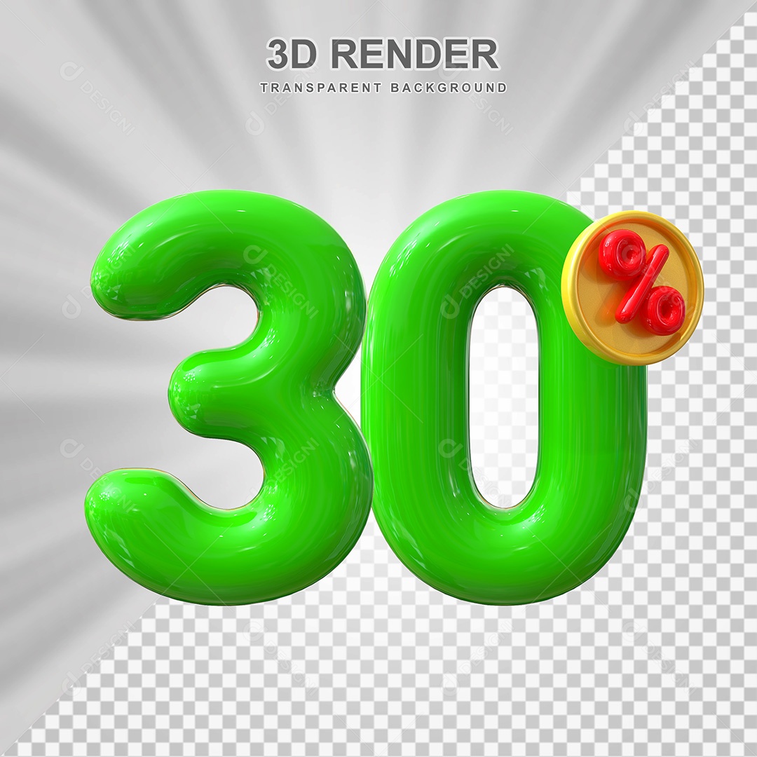 Elemento 3D Número 30% Verde Para Composição PSD