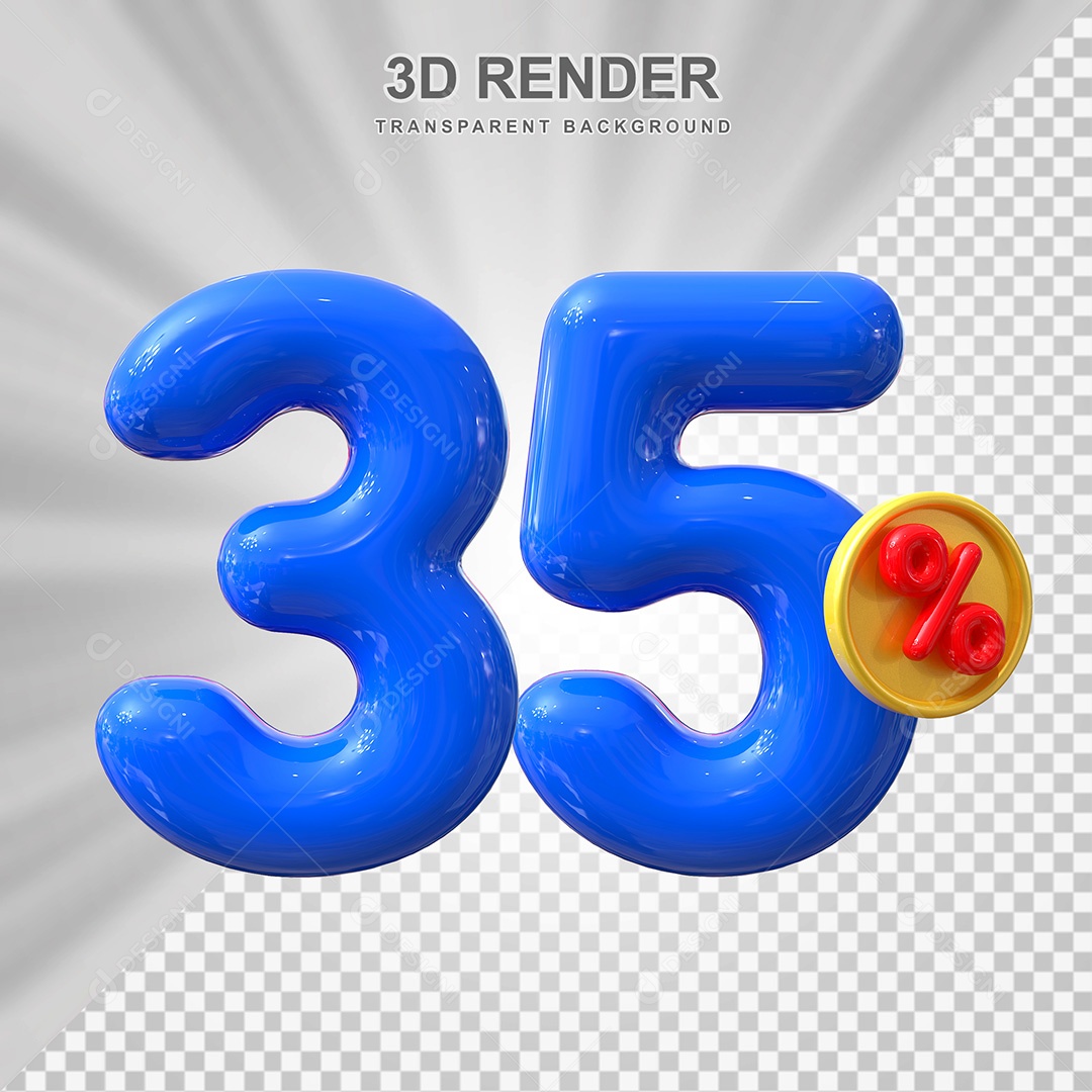 Elemento 3D Número 35% Azul Para Composição PSD