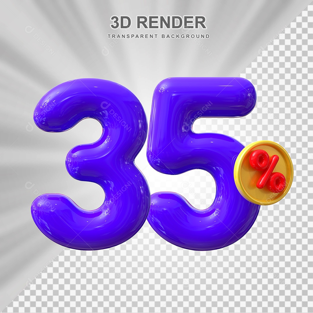 Elemento 3D Número 35% Roxo Para Composição PSD