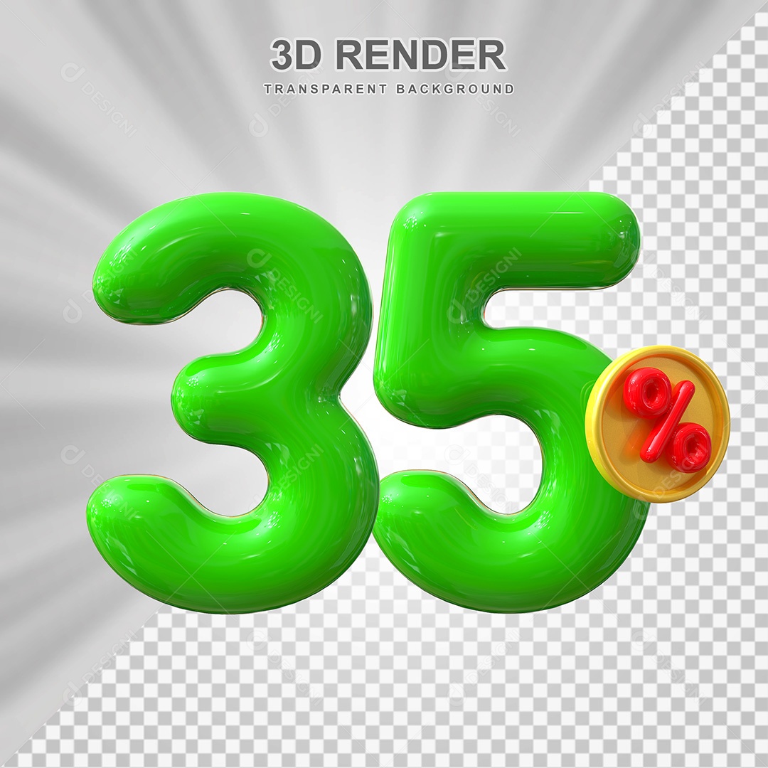 Elemento 3D Número 35% Verde Para Composição PSD