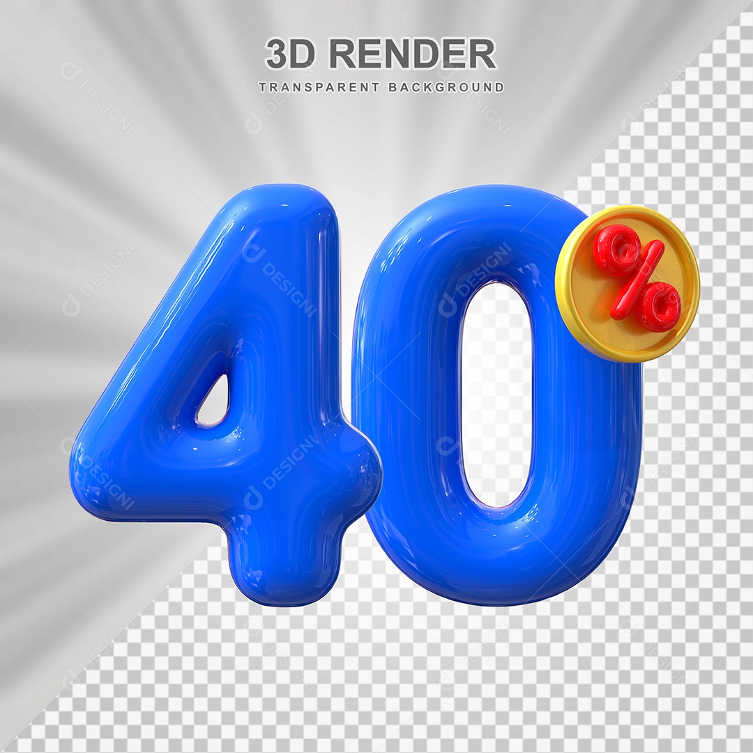 Elemento 3D Número 40% Azul Para Composição PSD