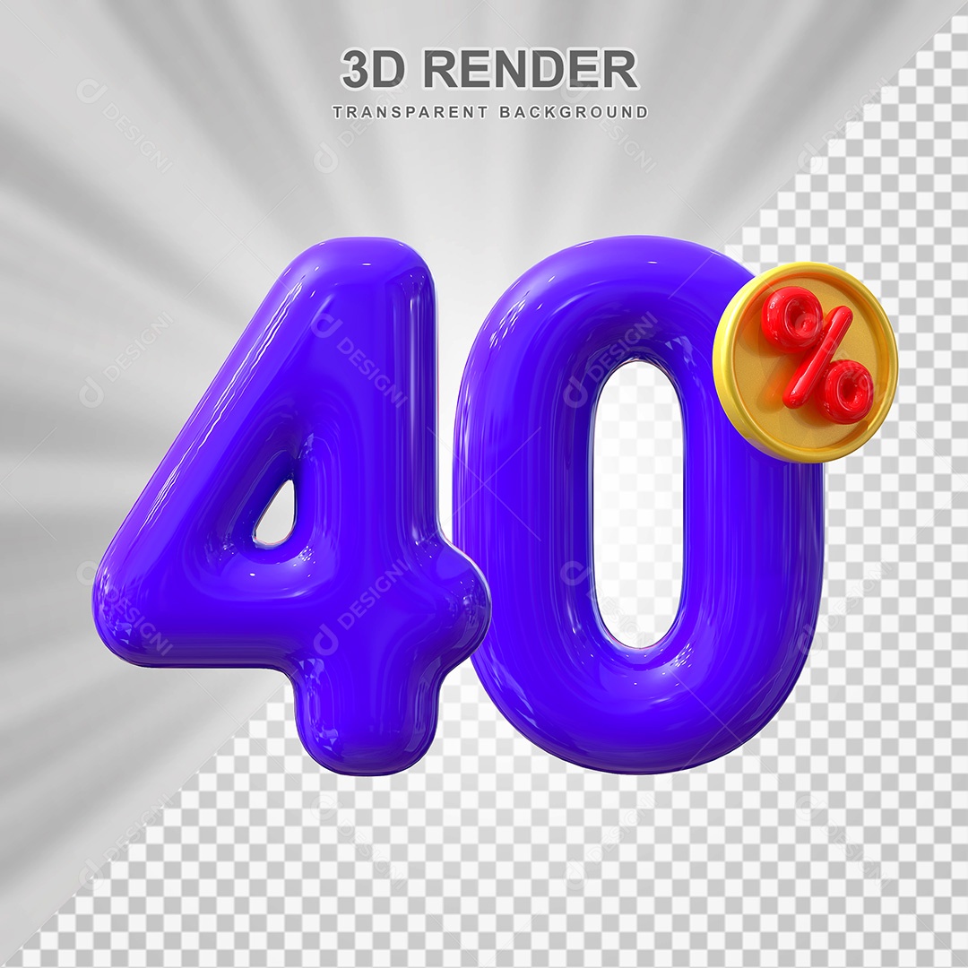 Elemento 3D Número 40% Roxo Para Composição PSD