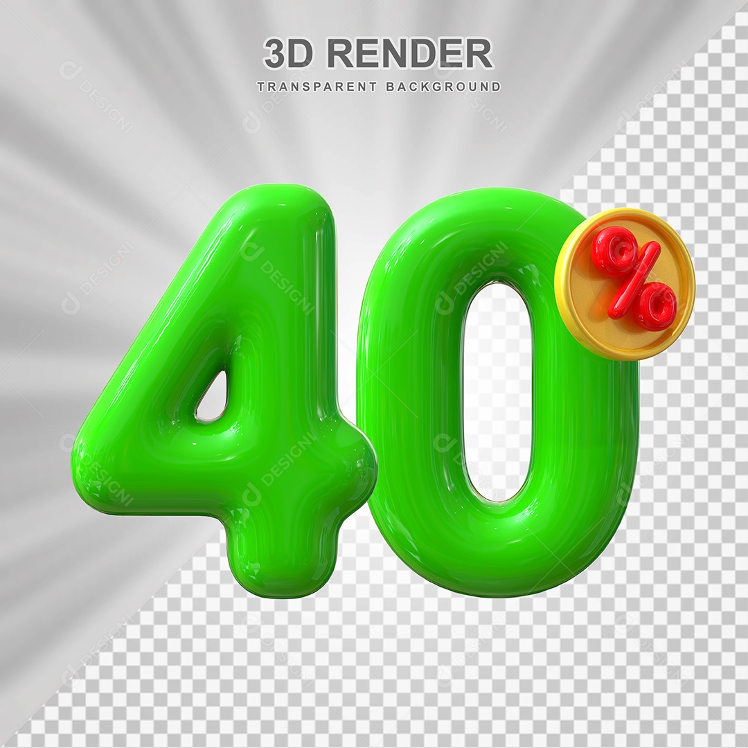 Elemento 3D Número 40% Verde Para Composição PSD