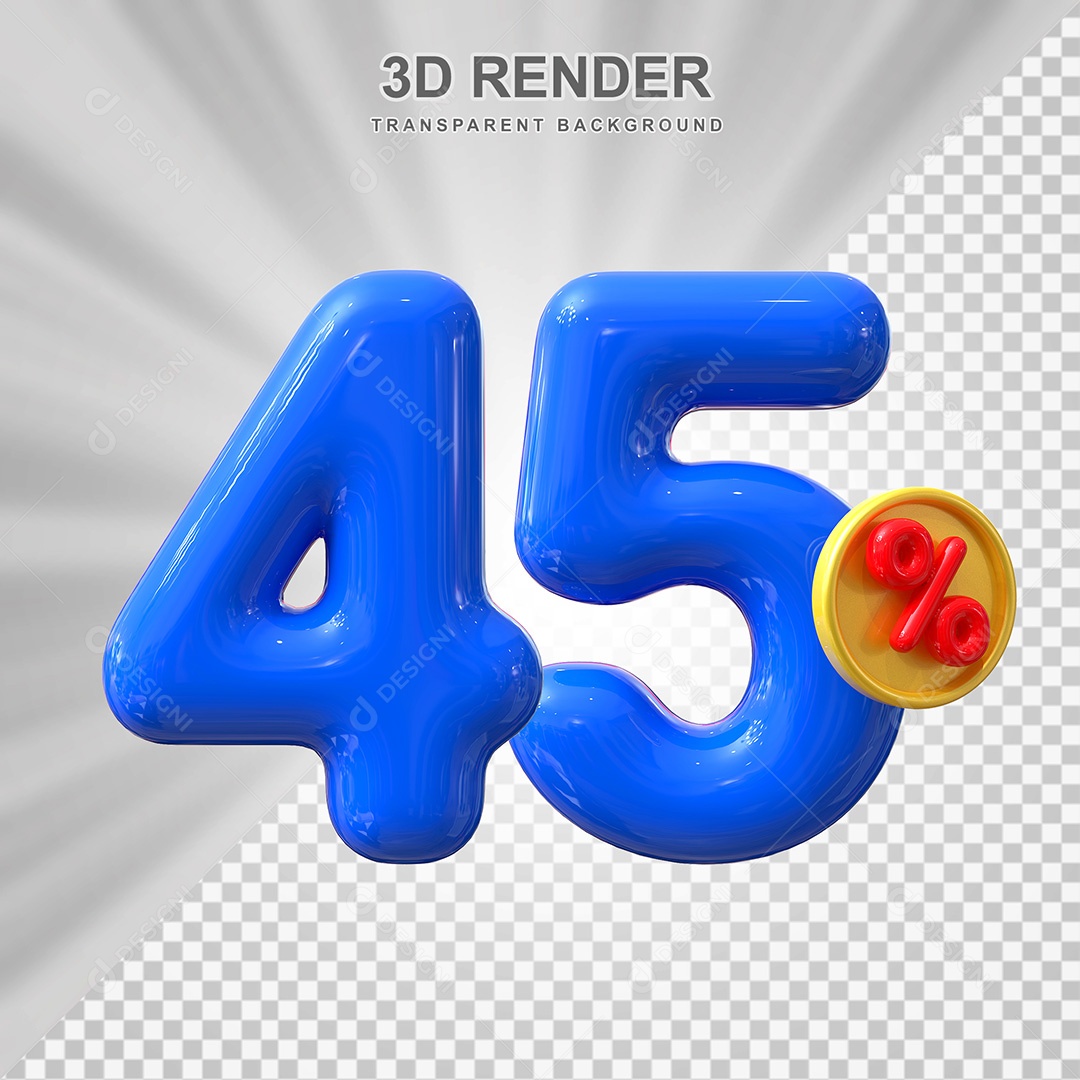 Elemento 3D Número 45% Azul Para Composição PSD