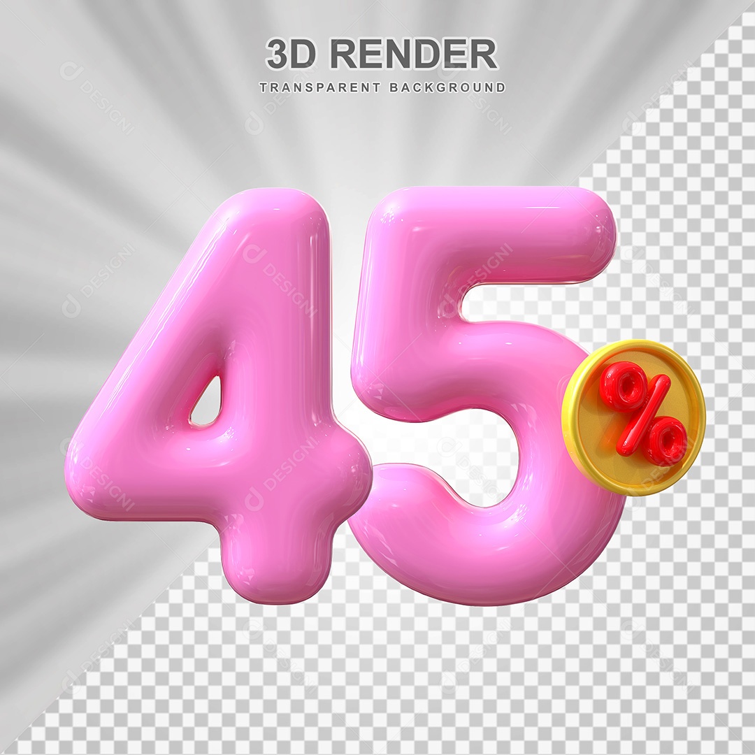 Elemento 3D Número 45% Roso Para Composição PSD