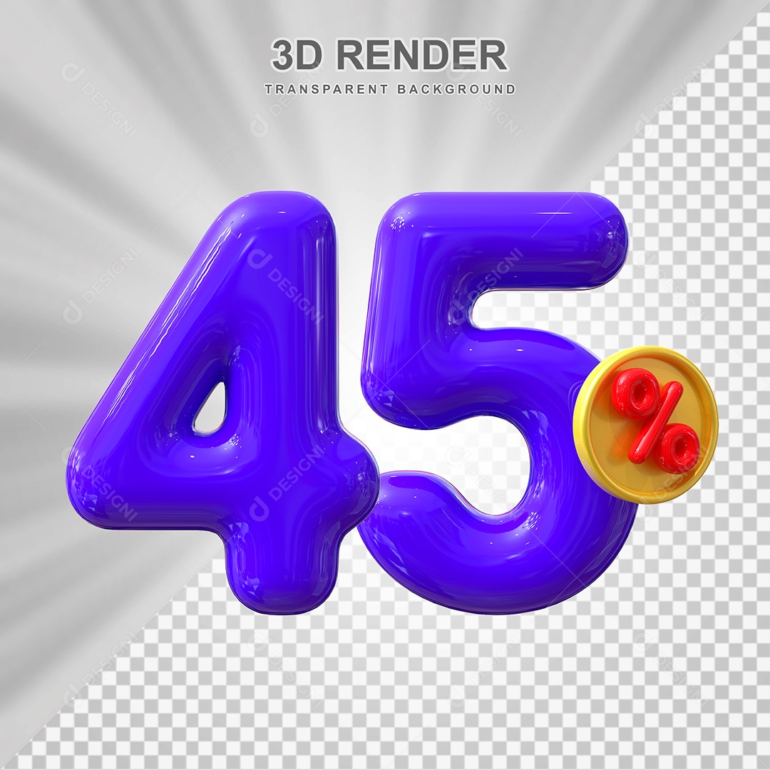 Elemento 3D Número 45% Roxo Para Composição PSD