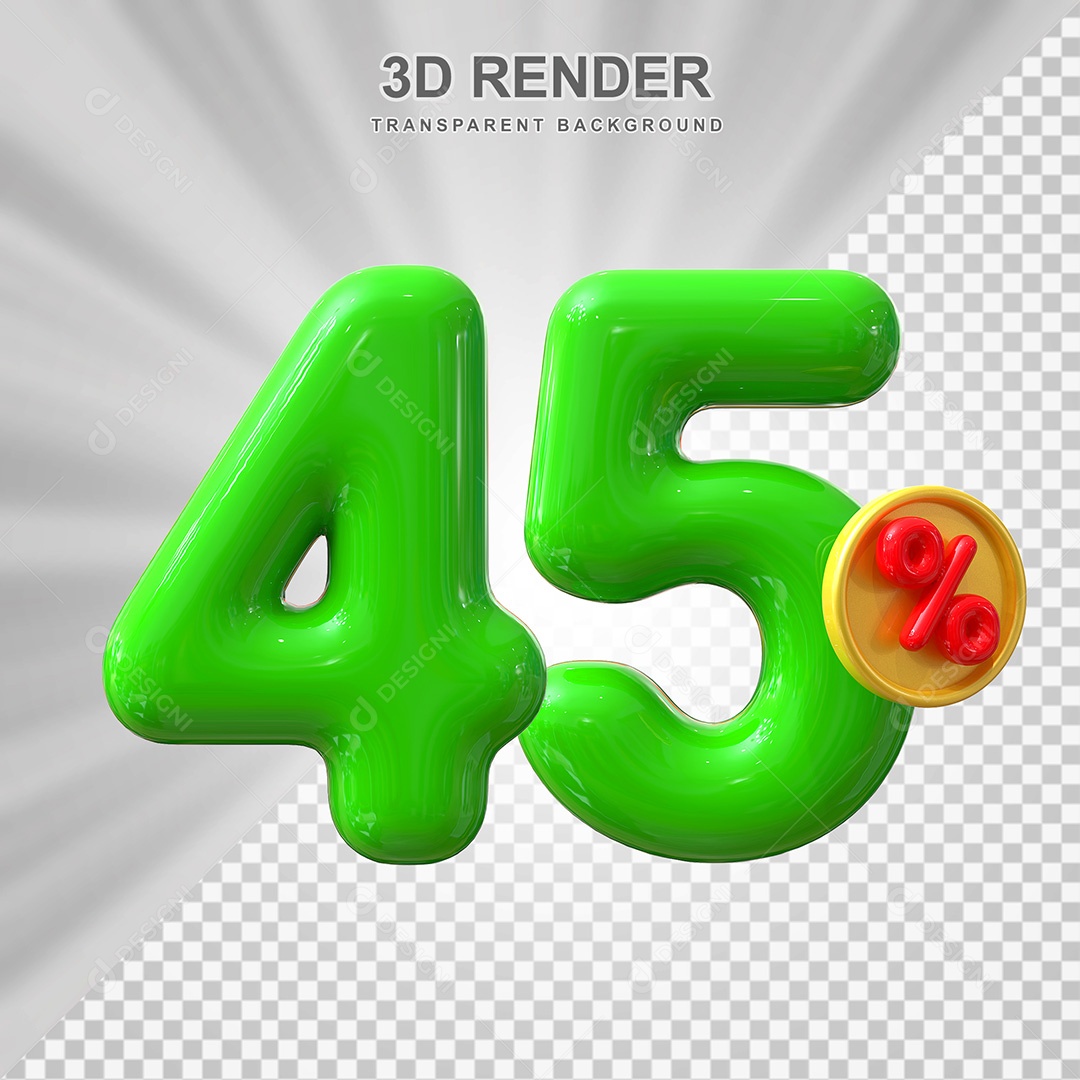 Elemento 3D Número 45% Verde Para Composição PSD