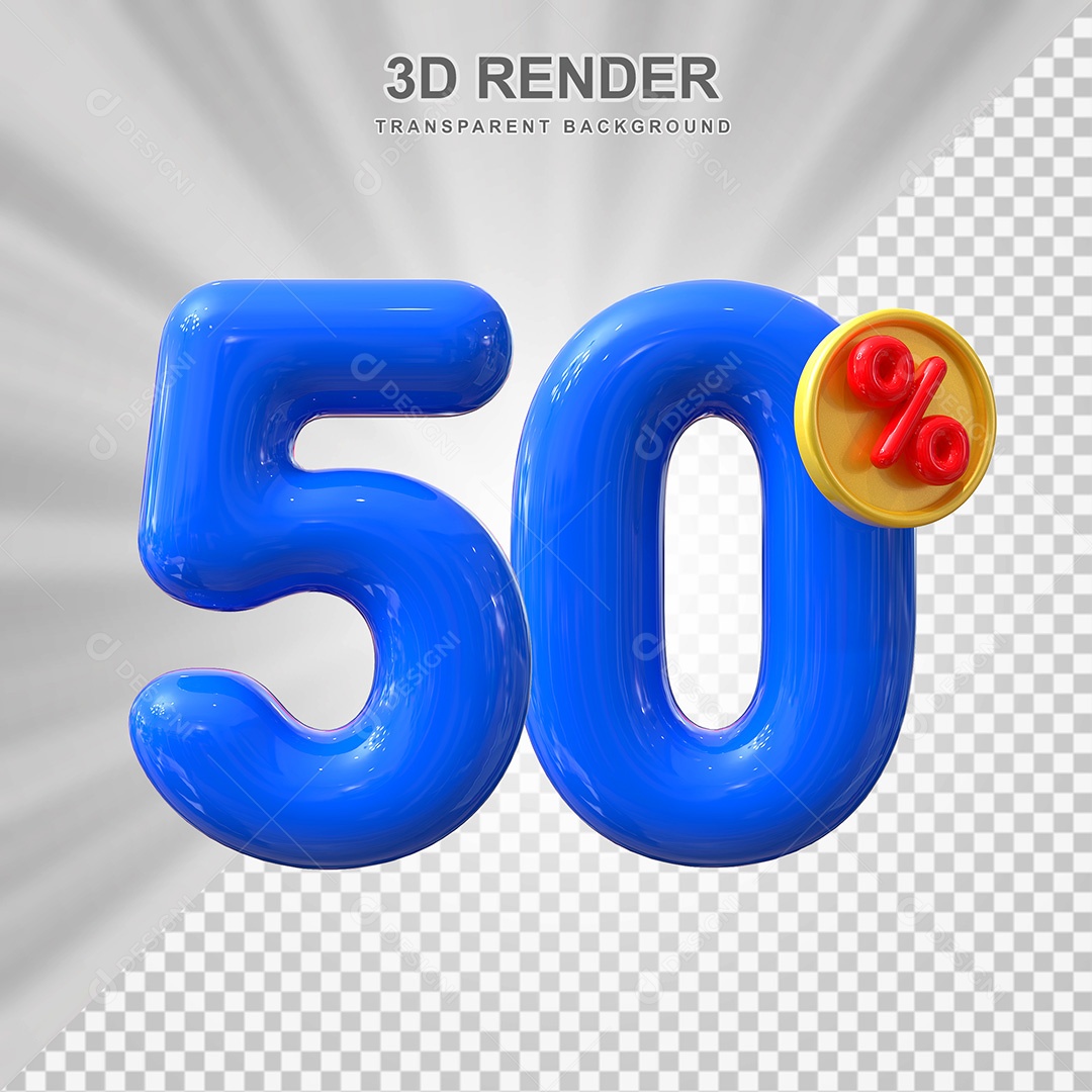 Elemento 3D Número 50% Azul Para Composição PSD