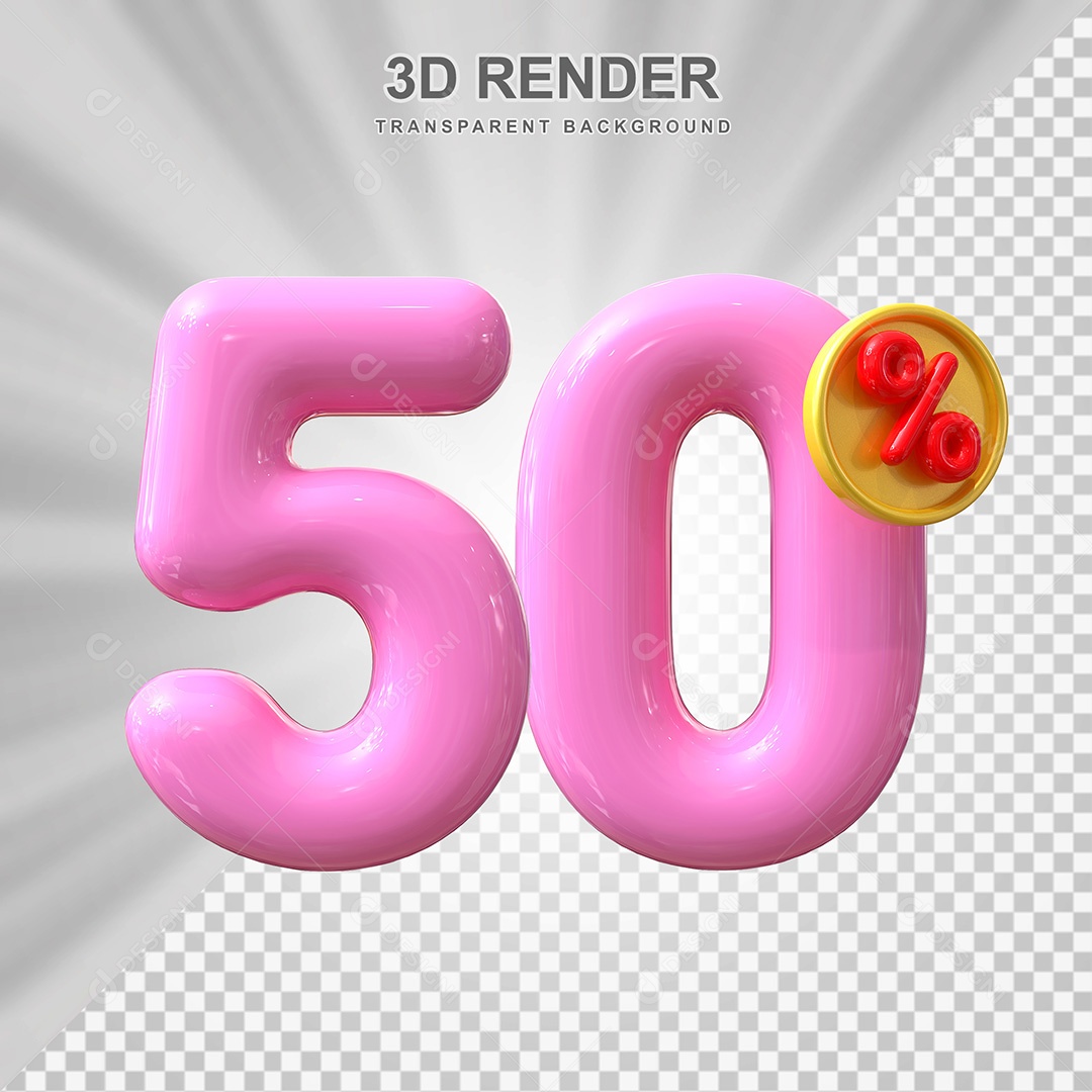 Elemento 3D Número 50% Roso Para Composição PSD
