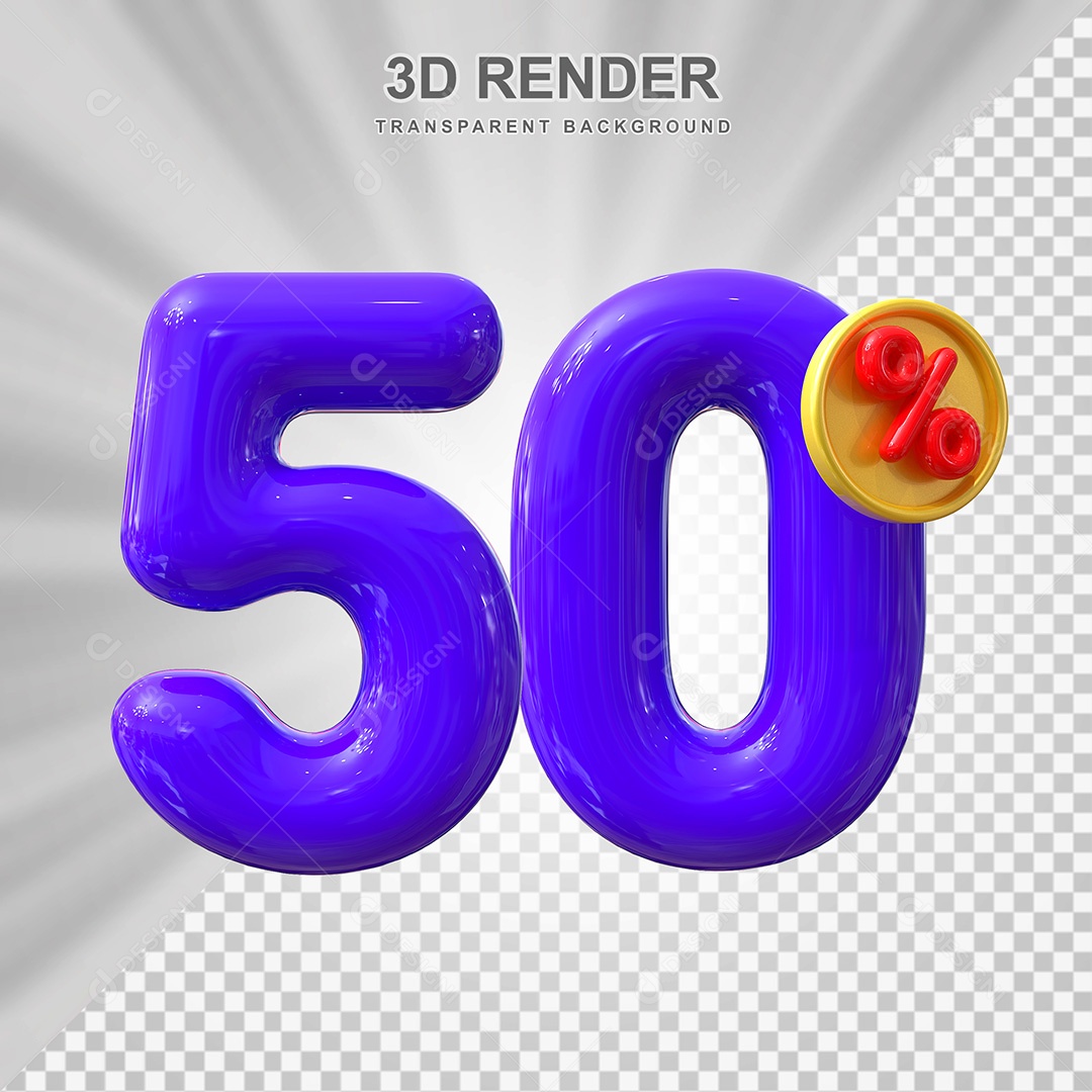 Elemento 3D Número 50% Roxo Para Composição PSD