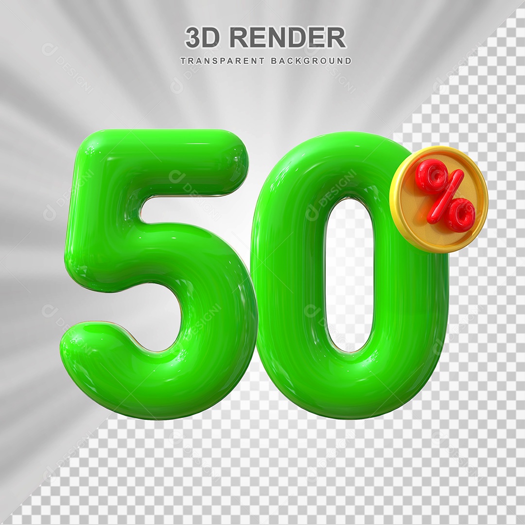 Elemento 3D Número 50% Verde Para Composição PSD