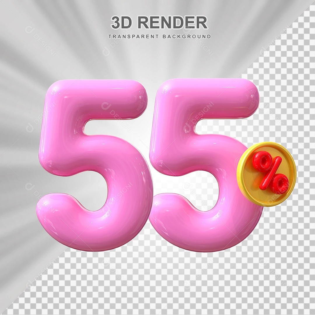 Elemento 3D Número 55% Roso Para Composição PSD