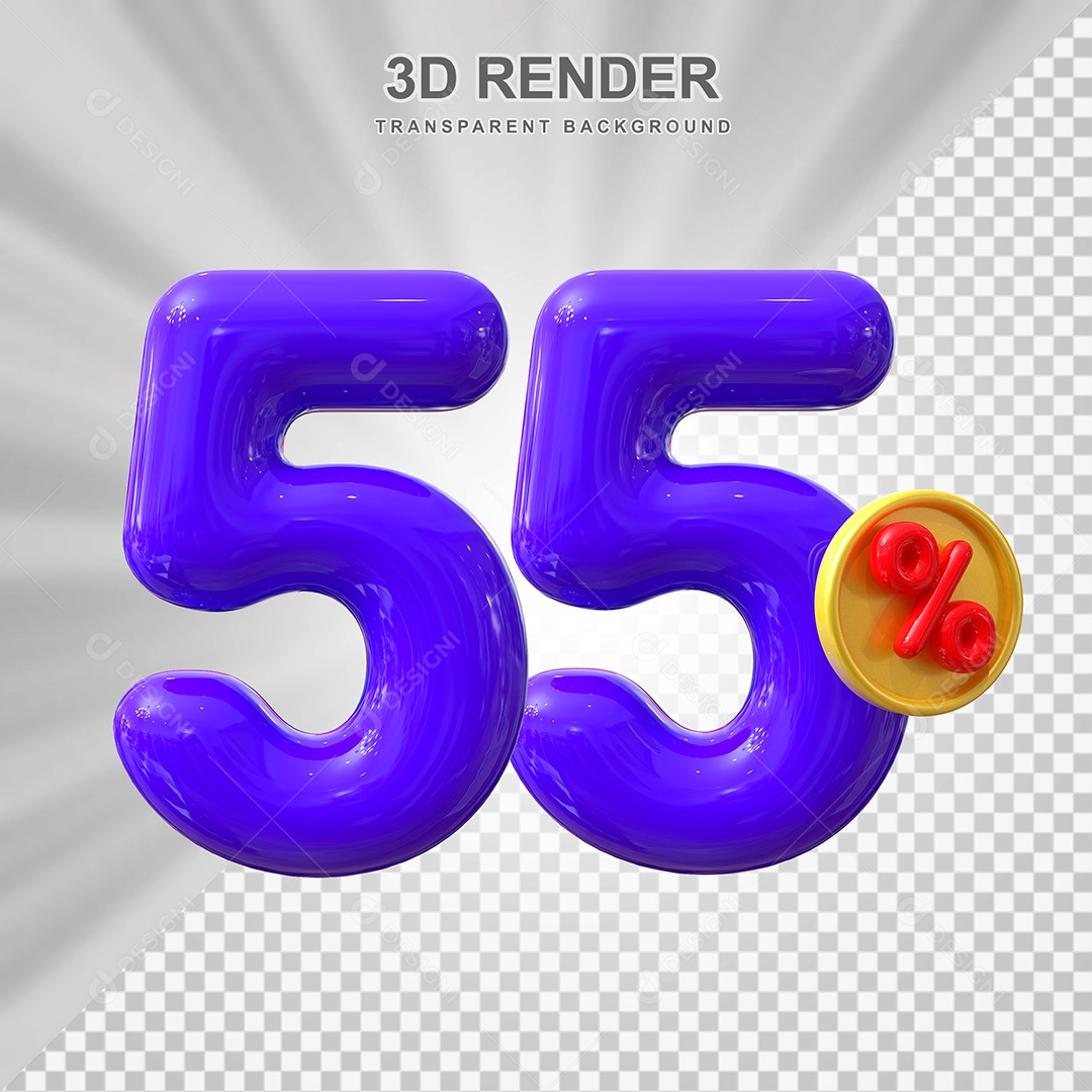 Elemento 3D Número 55% Roxo Para Composição PSD