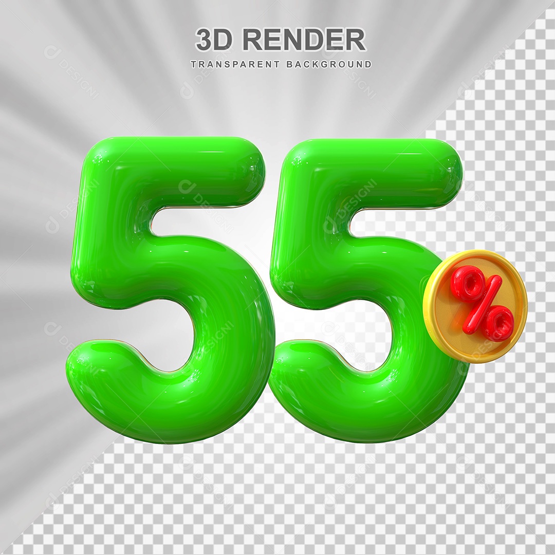 Elemento 3D Número 55% Verde Para Composição PSD