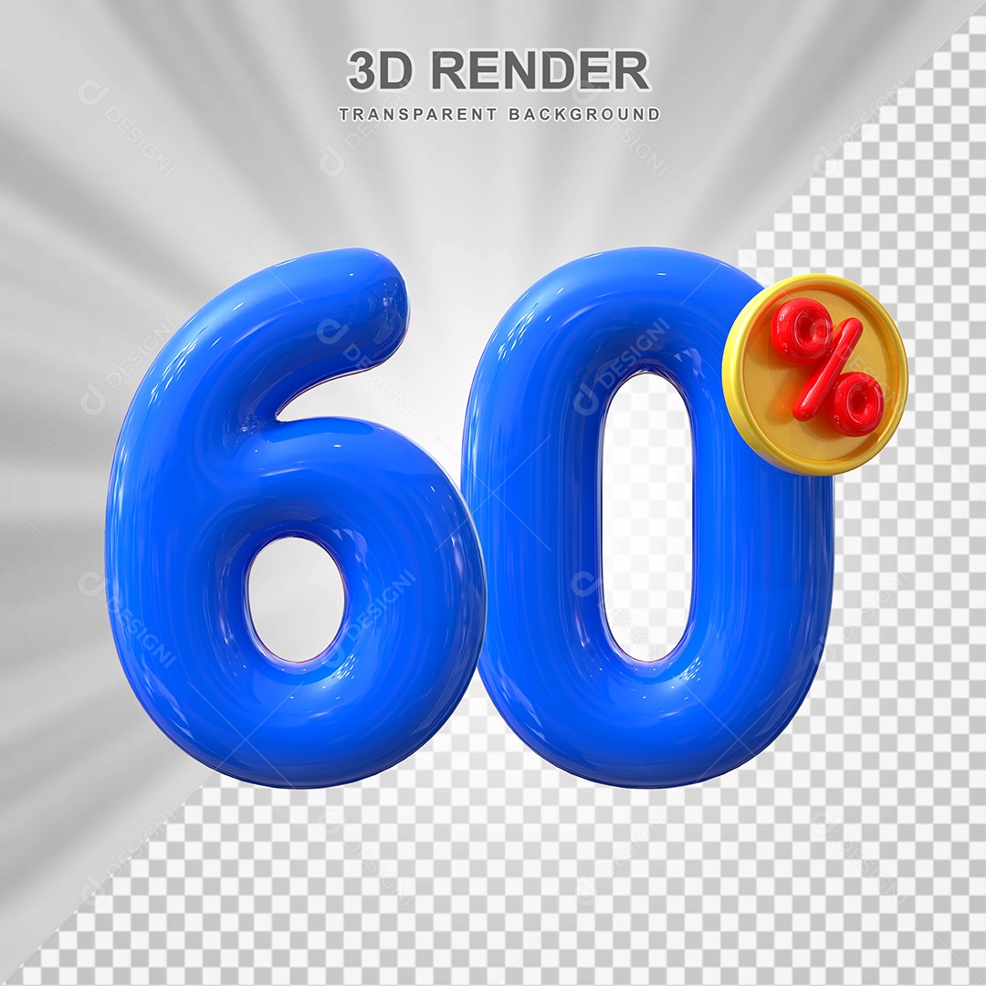 Elemento 3D Número 60% Azul Para Composição PSD