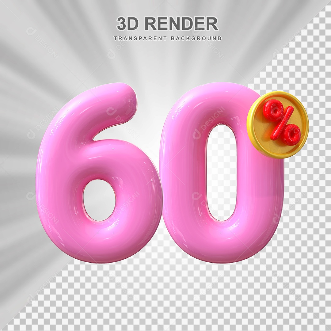 Elemento 3D Número 60% Roso Para Composição PSD