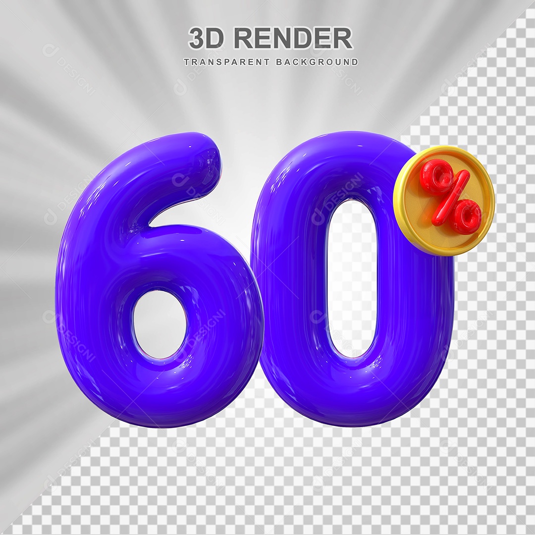 Elemento 3D Número 60% Roxo Para Composição PSD