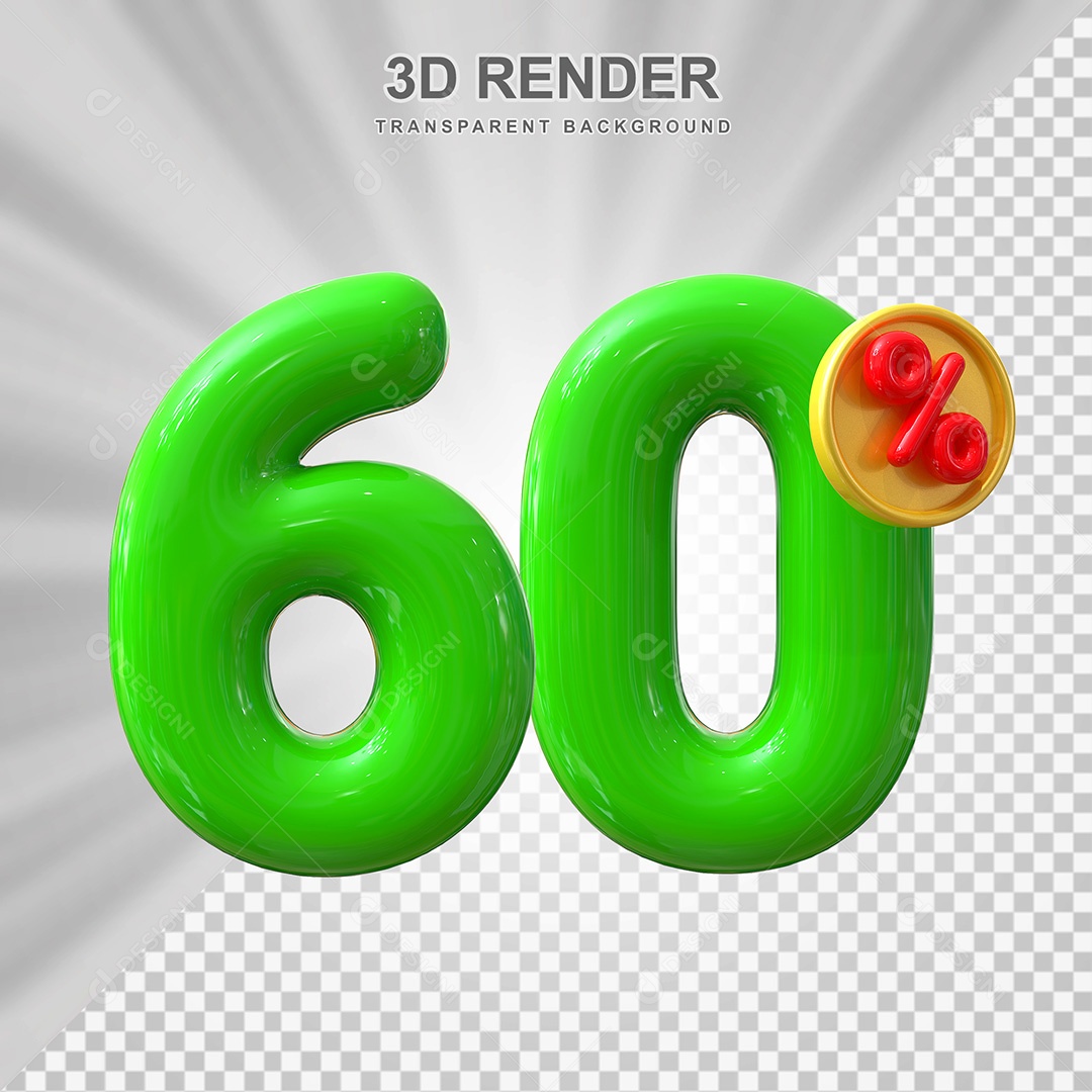 Elemento 3D Número 60% Verde Para Composição PSD