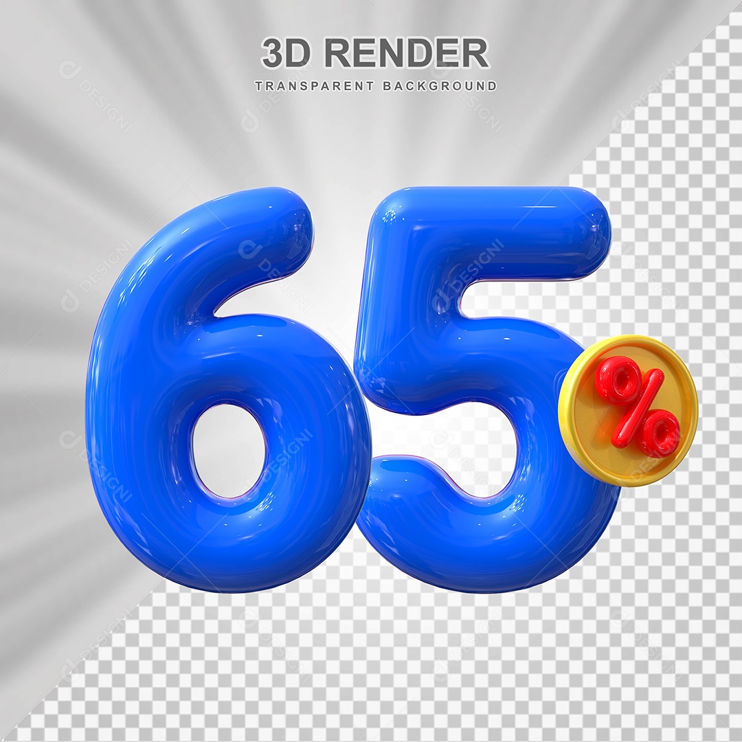 Elemento 3D Número 65% Azul Para Composição PSD