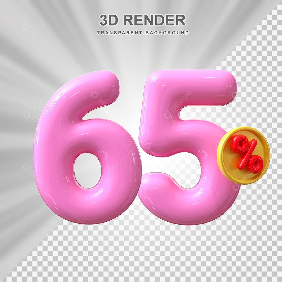 Elemento 3D Número 65% Roso Para Composição PSD